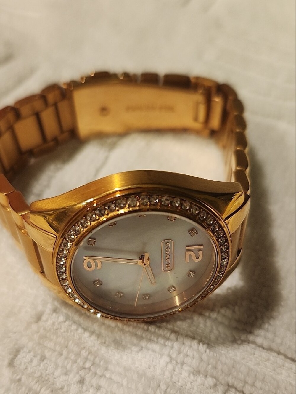 COACH Gold-Tone Crystal Bezel Woman 's Watch with White Dial - Picture 3 of 9
